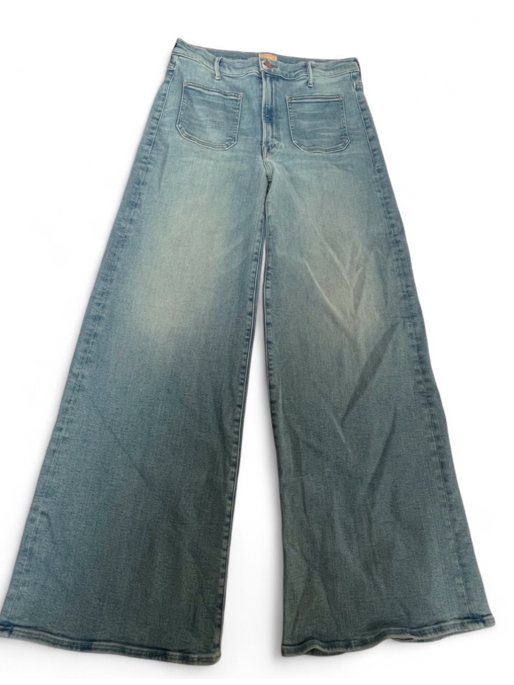 Mother denim roller patch pocket Wide Leg High-Rise Light wash Blue Jeans 30 - Picture 2 of 7